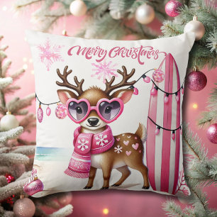 Pink Reindeer with Sunglasses Christmas Cushion