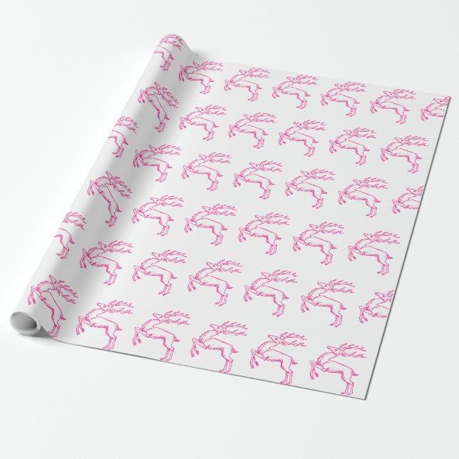 Pink Reindeer Wrapping Paper (Unrolled)