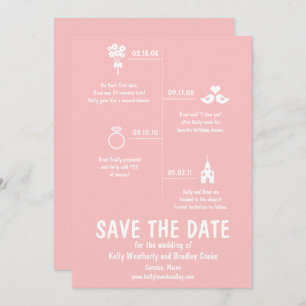 Pink Relationship Timeline Wedding Save the Date Invitation