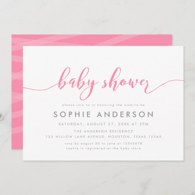 Pink Relax Script Baby Shower Invitation (Front/Back)