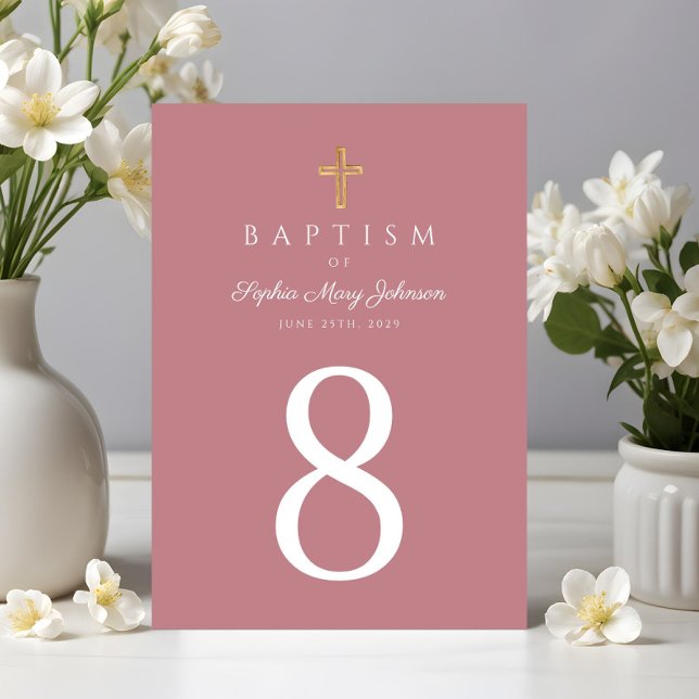 Pink Religious Cross Girl Baptism Table Number (Pink Religious Cross Girl Baptism Table Number)