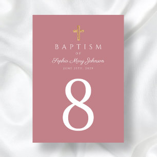 Pink Religious Cross Girl Baptism Table Number