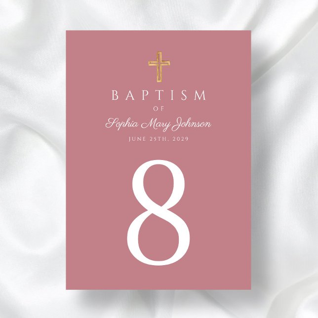 Pink Religious Cross Girl Baptism Table Number (Pink Religious Cross Girl Baptism Table Number)