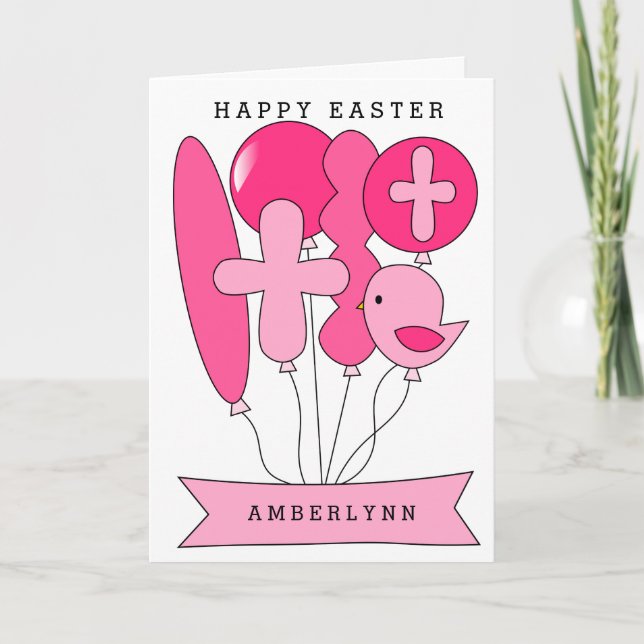Pink Religious Happy Easter Holiday Card (Front)