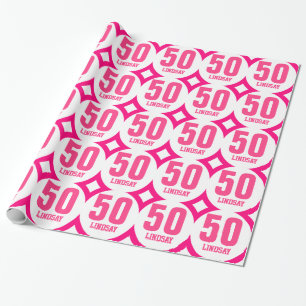 PINK Retro 50th Birthday Custom Name D02 Wrapping Paper