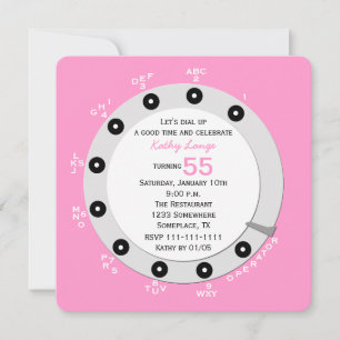 Pink Retro 55th Birthday Party Invitation