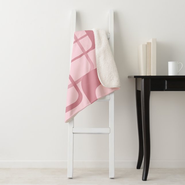 Pink Retro 60's 70's Abstract Pattern Sherpa Blanket (In Situ)