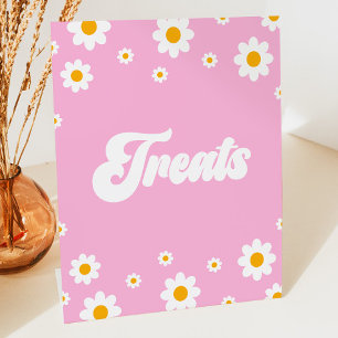 Pink Retro 70's Daisy Flower Treats Party Sign