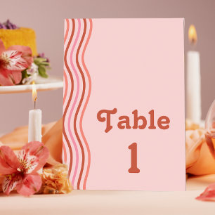 Pink Retro 70s Groovy Disco Wedding Table Number