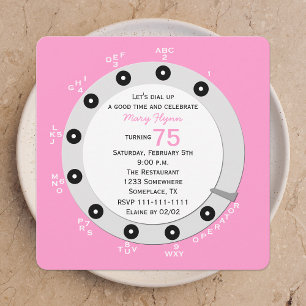 Pink Retro 75th Birthday Party Invitation Rotary
