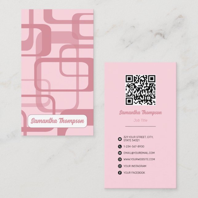 Pink Retro Abstract Pattern Business Card (Front/Back)