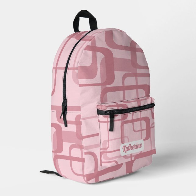 Pink Retro Abstract Pattern Printed Backpack (Back Corner Left)