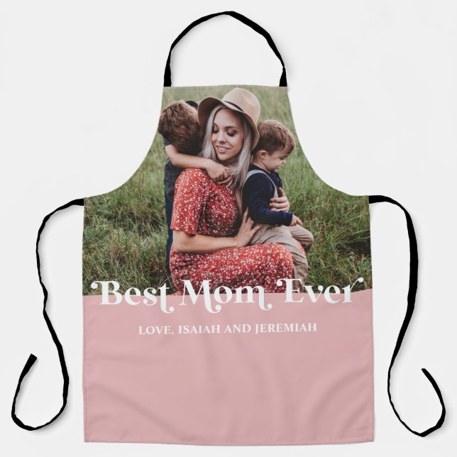 Pink Retro Best Mum Ever Custom Picture Apron (Front)