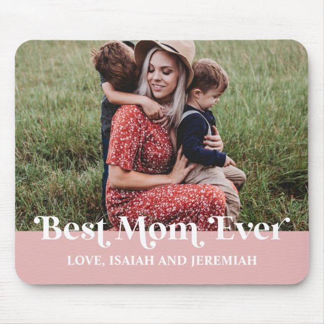 Pink Retro Best Mum Ever Custom Picture Mouse Pad (Front)