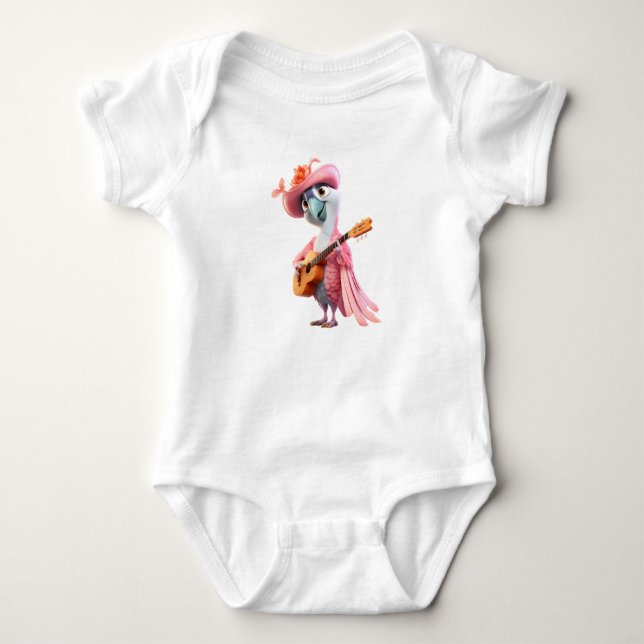 Pink Retro Bird Rocker Baby Bodysuit (Front)
