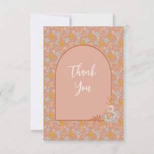 Pink Retro Boho Floral Thank You Card