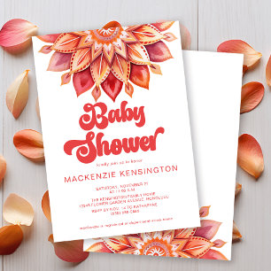 Pink Retro Boho Modern Hippie Baby Shower Invitation