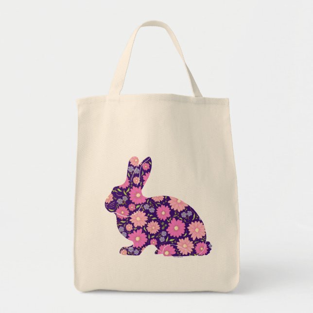 Pink Retro bunny rabbit and flowers Tote Bag (Front)