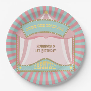 Pink Retro Carnival birthday invitations Paper Plate