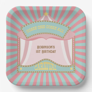 Pink Retro Carnival birthday invitations Paper Plate