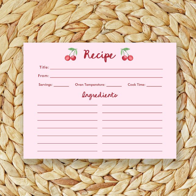 Pink Retro Cherries | Bridal Shower Recipe Card (Creator Uploaded)