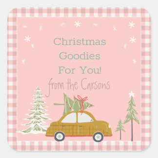 Pink Retro Christmas Baking Goodie Treats  Square  Sticker