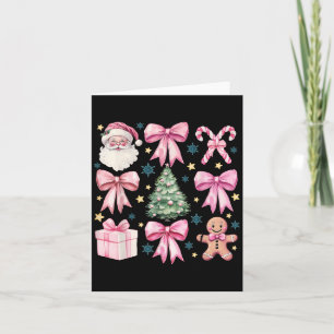 Pink Retro Christmas Coquette Bow Xmas Tree Santa  Card