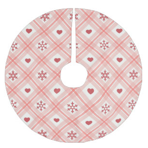Pink Retro Christmas Snowflake And Hearts Brushed Polyester Tree Skirt
