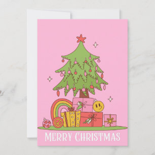 Pink Retro Christmas Tree Holiday Card