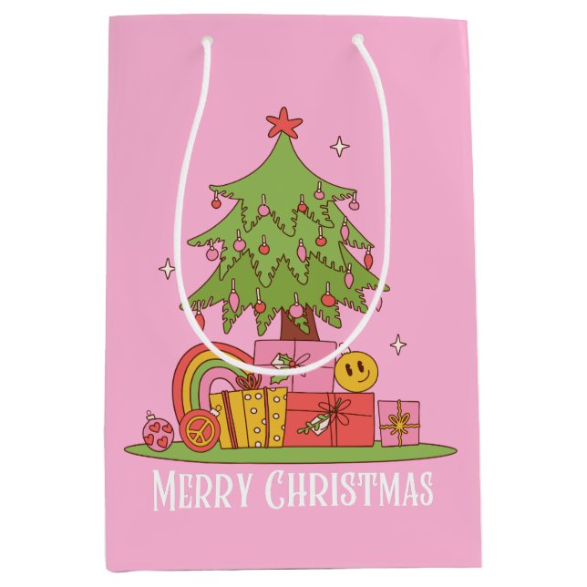 Pink Retro Christmas Tree  Medium Gift Bag (Front)