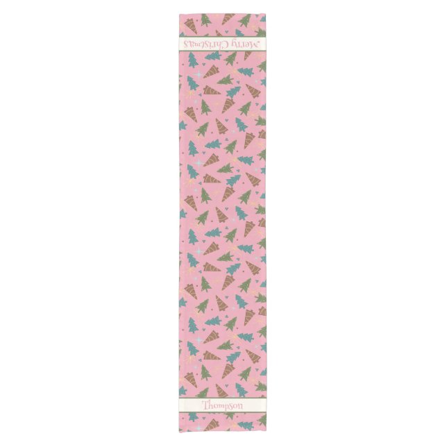 Pink Retro Christmas Tree Table Runner (Front)
