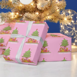 Pink Retro Christmas Tree  Wrapping Paper
