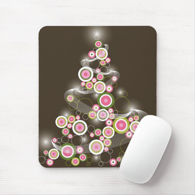Pink Retro Circles Chic Sparkling Christmas Tree Mouse Pad (With Mouse)