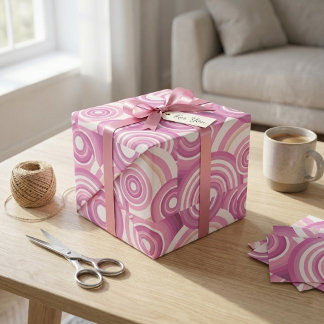 Pink Retro Circles Pattern Wrapping Paper