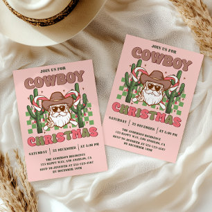 Pink Retro Cowboy Christmas Party Invitation