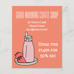 Pink retro cute cafe coffee shop flyer