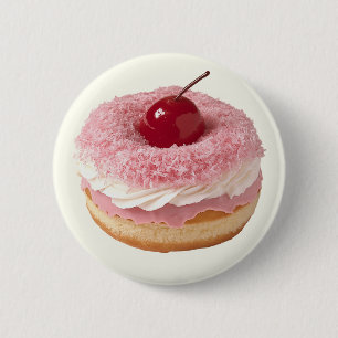Pink Retro Cute Vintage Cherry Doughnut Button