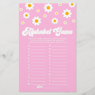 Pink Retro Daisy Alphabet Baby Shower Game Stationery
