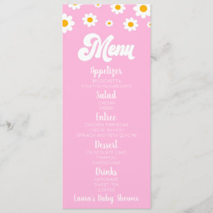 Pink Retro Daisy Flower Baby Shower Food Menu