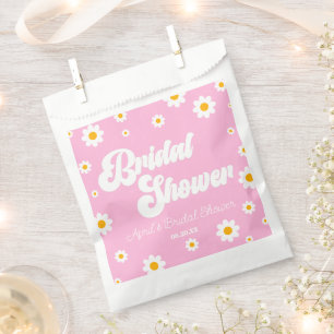 Pink Retro Daisy Flower Floral Bridal Shower Favour Bag