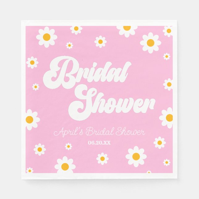 Pink Retro Daisy Flower Floral Bridal Shower Napkin (Front)