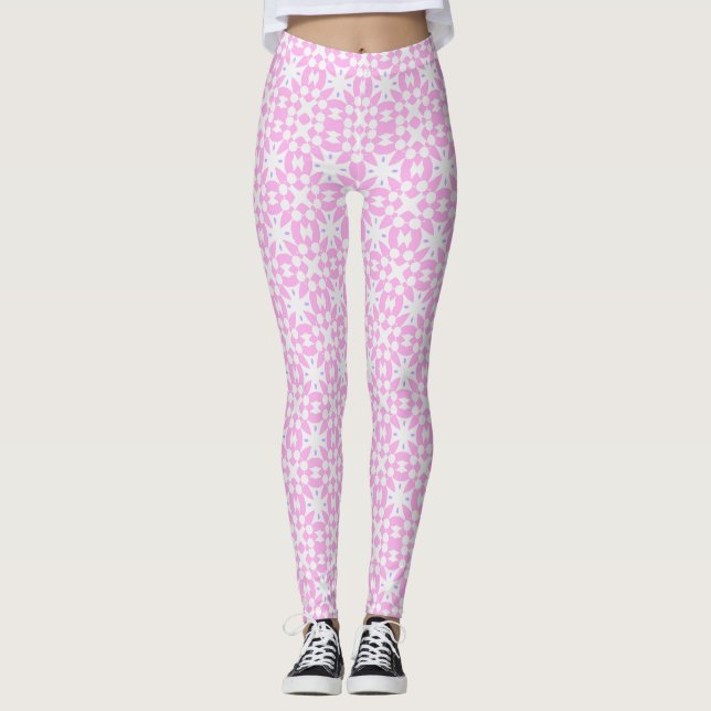 Pink Retro Daisy Pattern Leggings (Front)