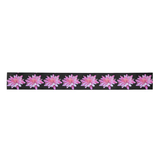 Pink retro daisy photo satin ribbon (Front)