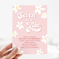 Pink Retro Daisy Seven Is A Vibe Birthday