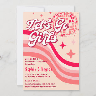 Pink Retro Disco 70's Bachelorette Weekend Invitation