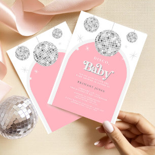 Pink Retro Disco BABY, Baby Shower Invitation