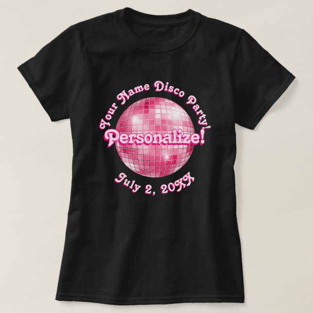Pink Retro Disco Ball PERSONALIZED T-Shirt (Design Front)