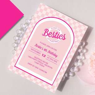 Pink Retro Doll Lets Go Party Birthday Invitation