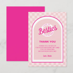 Pink Retro Doll Lets Go Party Birthday  Thank You Card