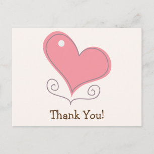 Pink Retro Doodle Heart Thank You Postcard